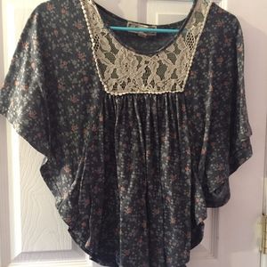 Flowy floral shirt with a pop of lace